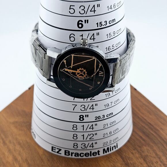 Women's Steampunk Watch Silver & Copper Tone Artsy Geometric Avant Garde Unique - Picture 7 of 8